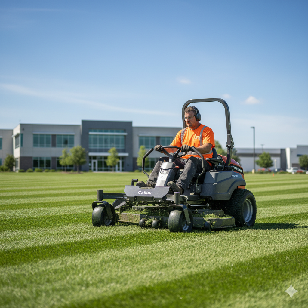 Commercial lawn mowing service for warehouses and large properties in Central Florida