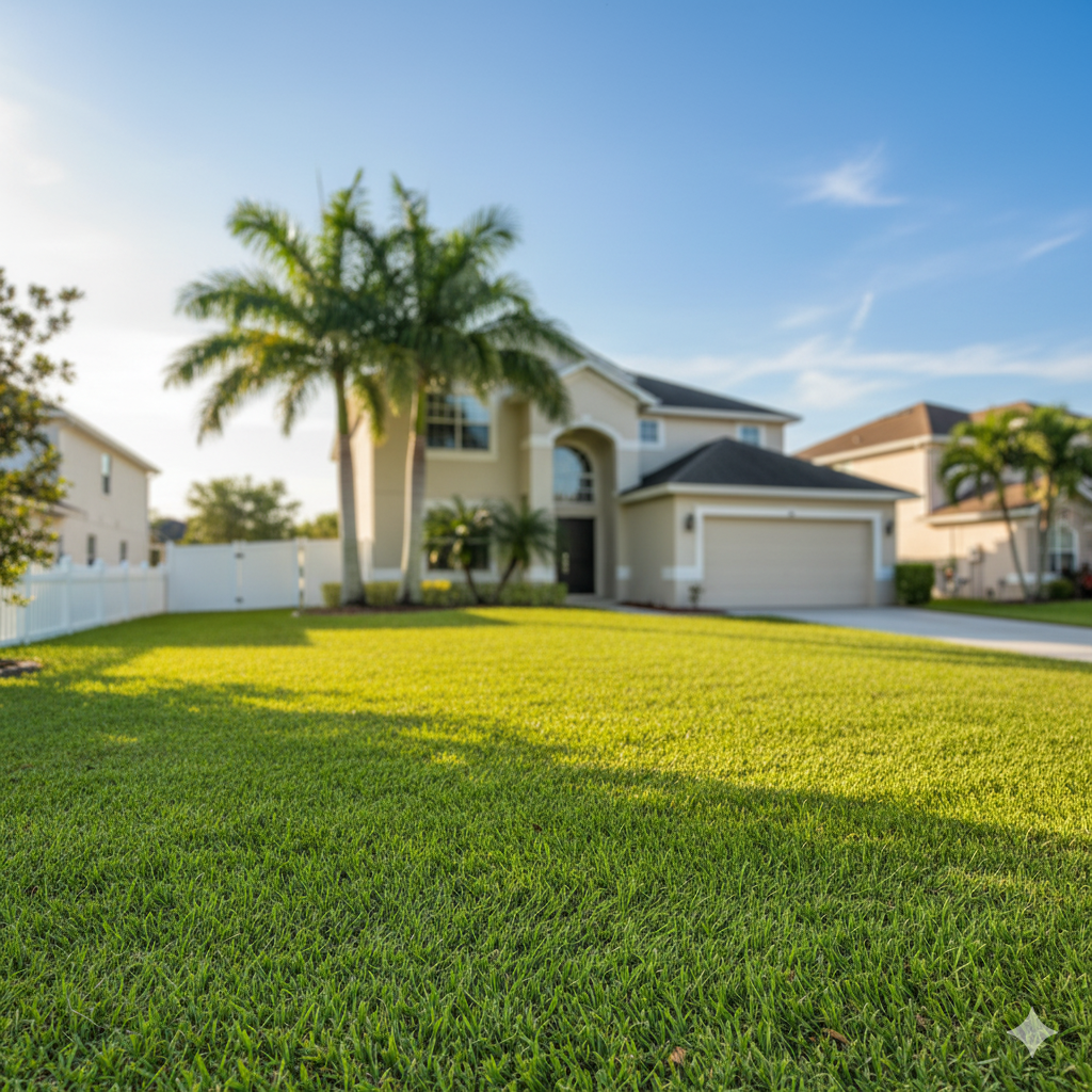 Residential lawn mowing service with edging and trimming in Central Florida