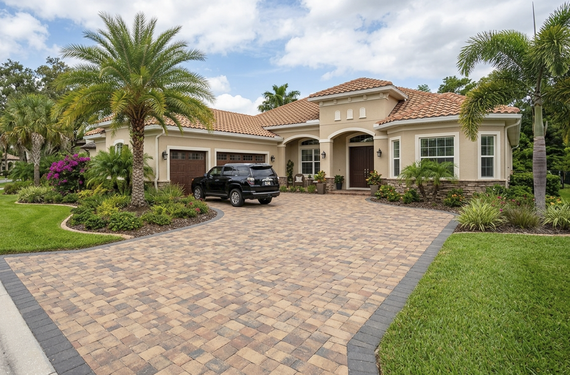 Professional paver sealing after soft washing in Central Florida